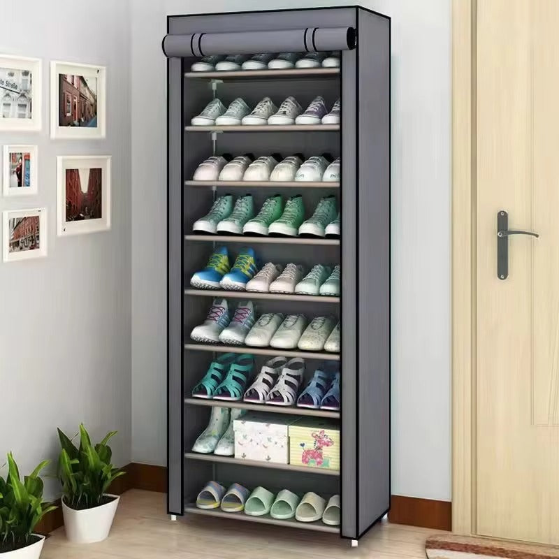 10 Tier Dust-Proof Shoe Cabinet with Rolling Cover – Space Saving Multi-Layer Shoe Rack