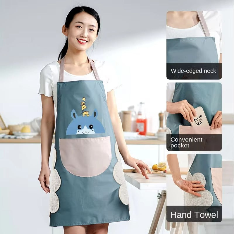 Cute Waterproof Kitchen Apron for Women – Oil-Proof Cooking Apron with Hand-Wiping Towel Patch