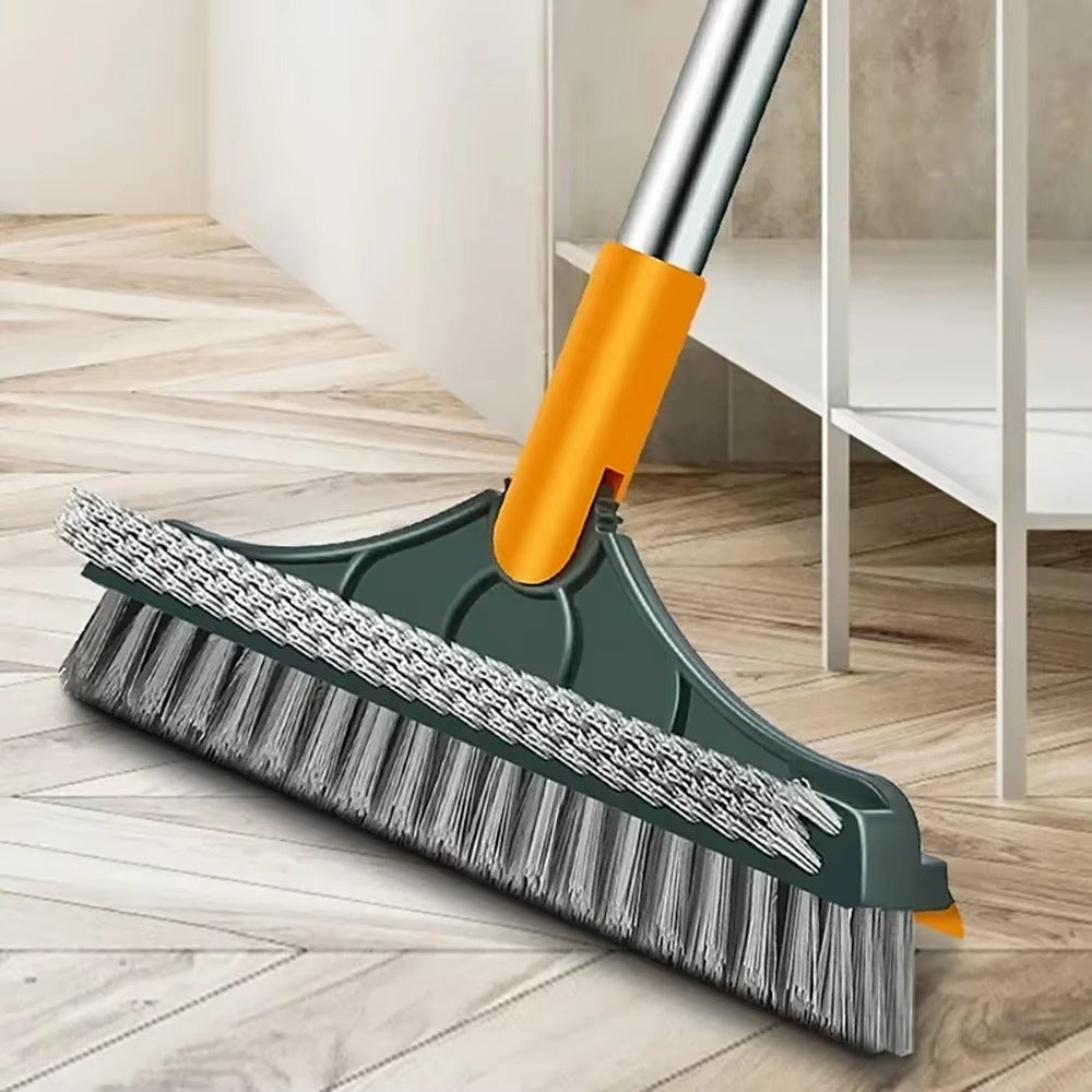 3-in-1 Floor Scrub Brush with Squeegee – Long Handle Bathroom Cleaning Brush