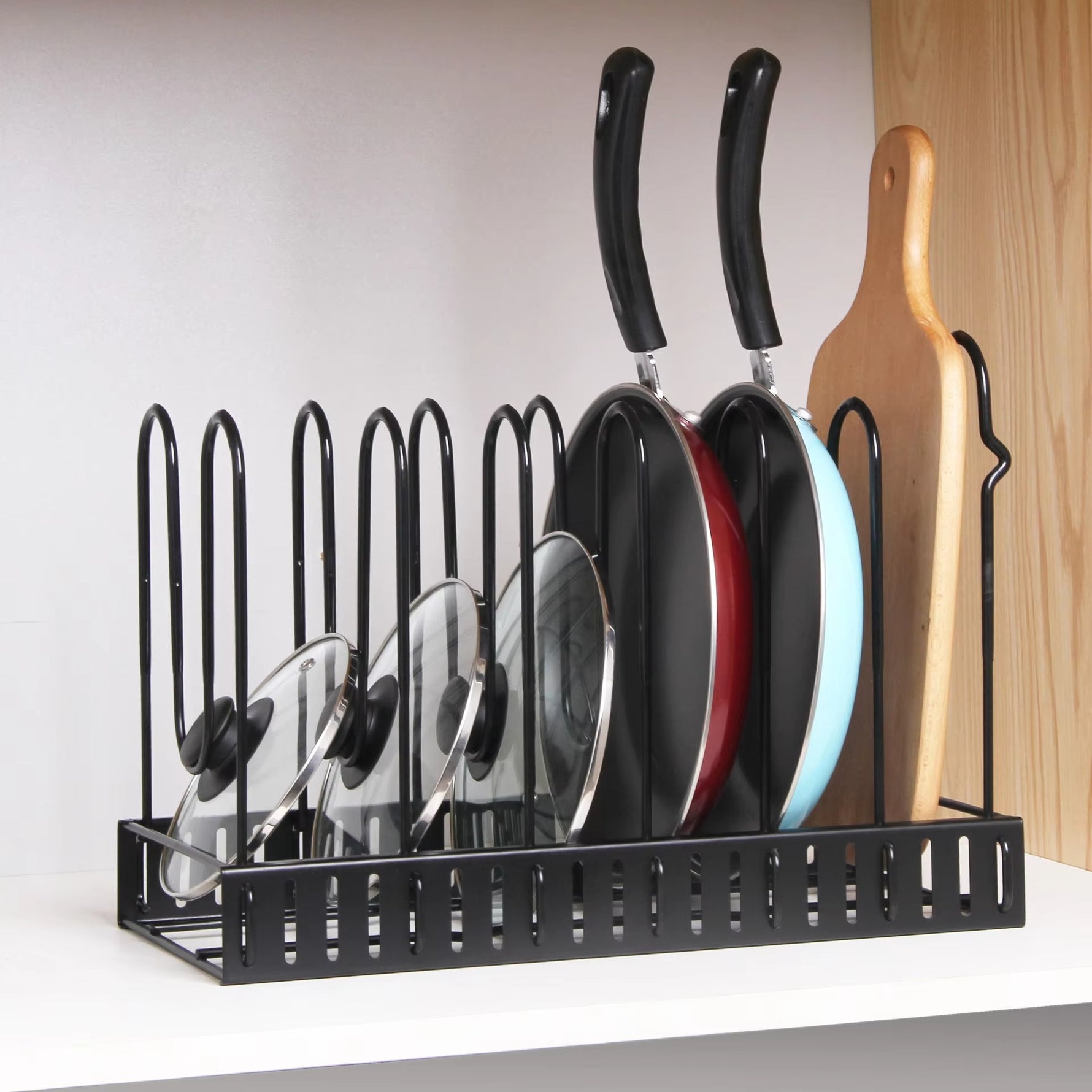 5-Tier Pots & Pans Organizer Rack – Space Saving Kitchen Storage for Cookware & Lids