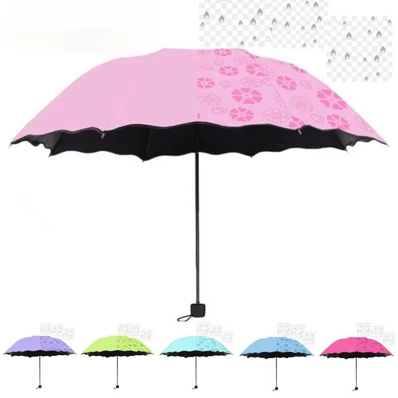 Magic Flower Color Changing Umbrella – Three Fold Windproof Anti-UV Sun & Rain Folding Umbrella