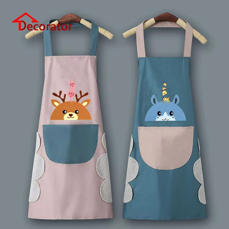 Cute Waterproof Kitchen Apron for Women – Oil-Proof Cooking Apron with Hand-Wiping Towel Patch