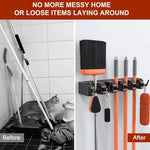 Wall Mounted Mop Holder – 6 Position Multi-Functional Broom & Tool Organizer