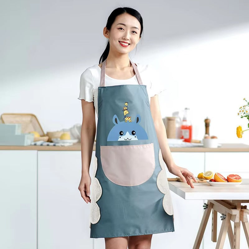 Cute Waterproof Kitchen Apron for Women – Oil-Proof Cooking Apron with Hand-Wiping Towel Patch