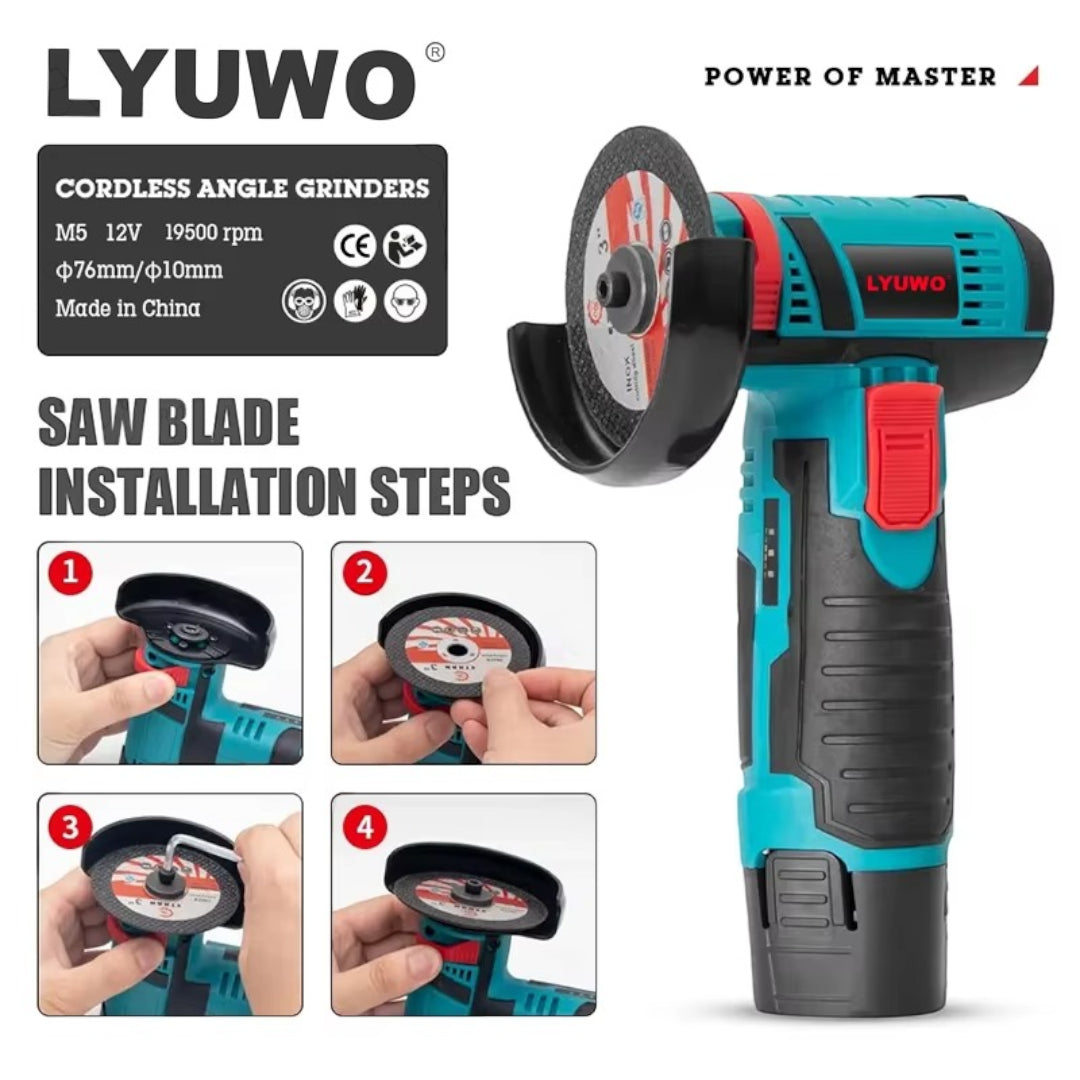12V Cordless Mini Angle Grinder with 2 Batteries – Rechargeable Cutting, Grinding & Polishing Tool