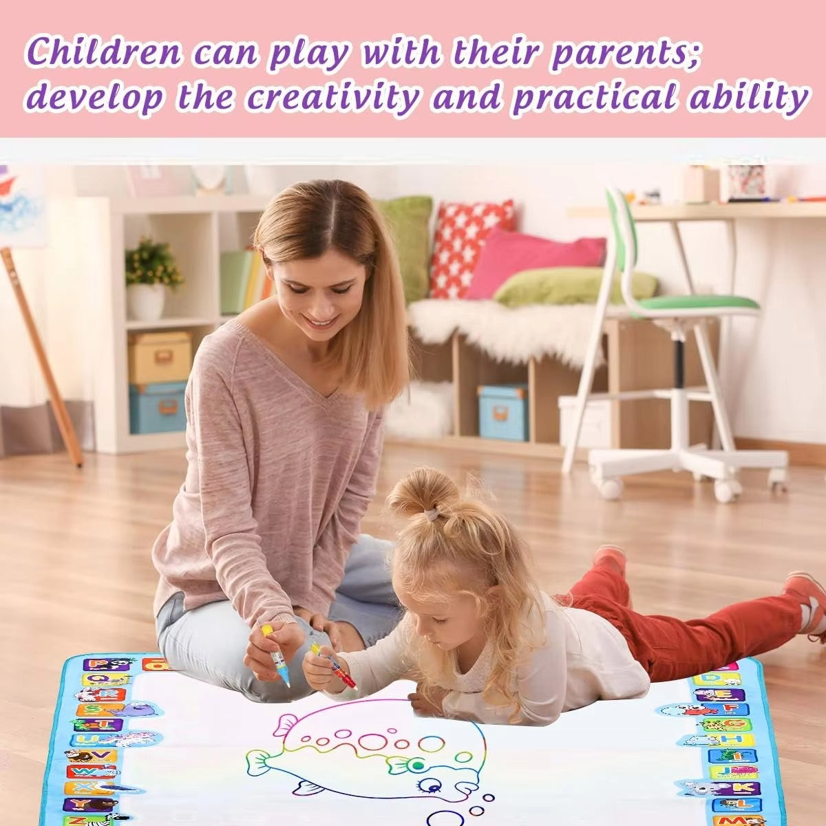 Magic Water Drawing Mat (100x80CM) – Reusable Mess-Free Kids Painting & Doodle Board with Magic Pens