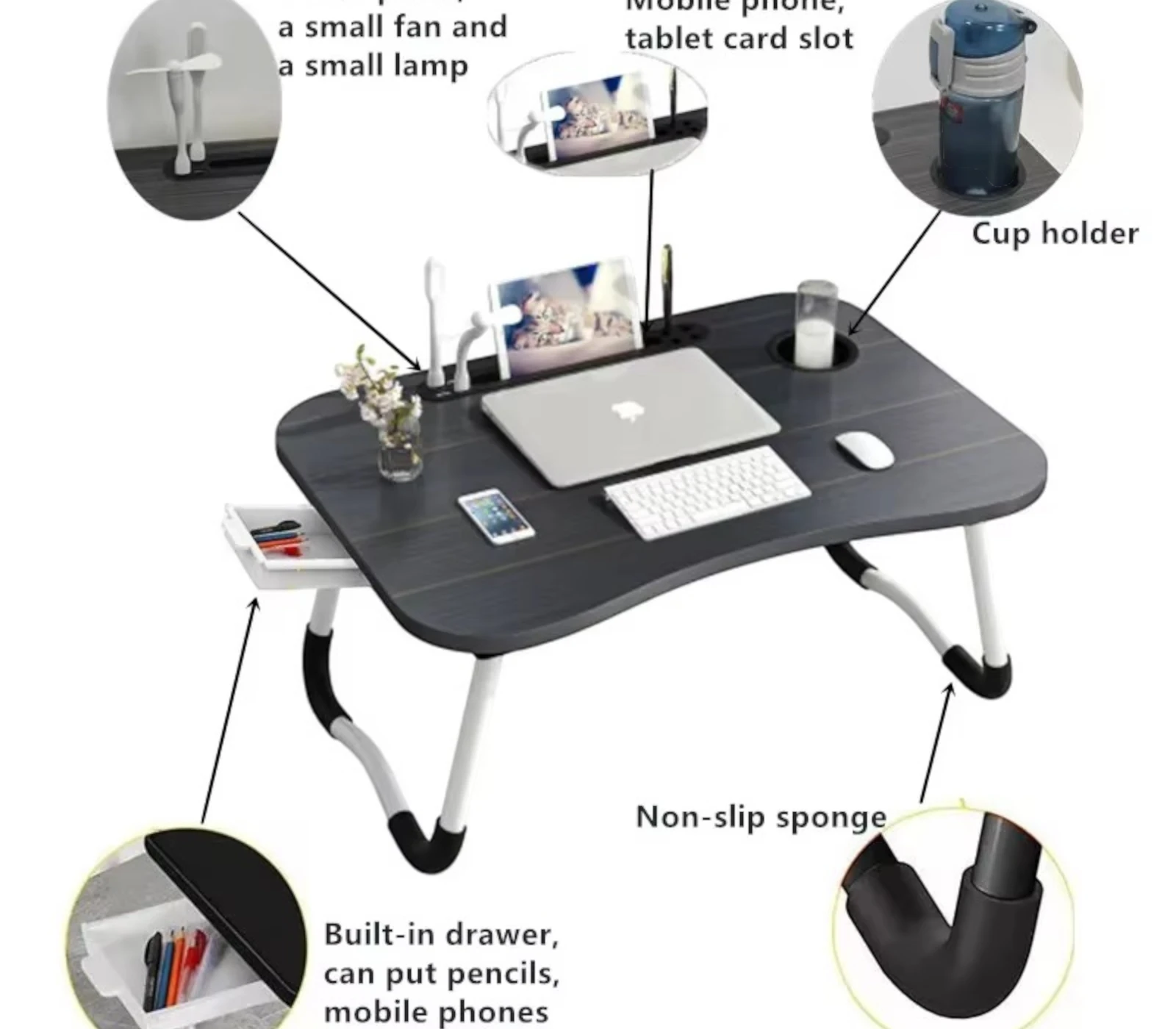 Multifunctional Folding Laptop Table – Adjustable Legs, Space Saving Portable Desk for Bed & Sofa