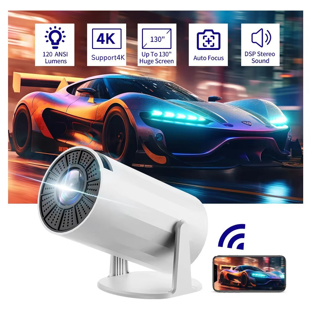 HY300 Mini Smart Projector – Android 11, WiFi 6, 4K Support, 180° Rotation & Auto Keystone