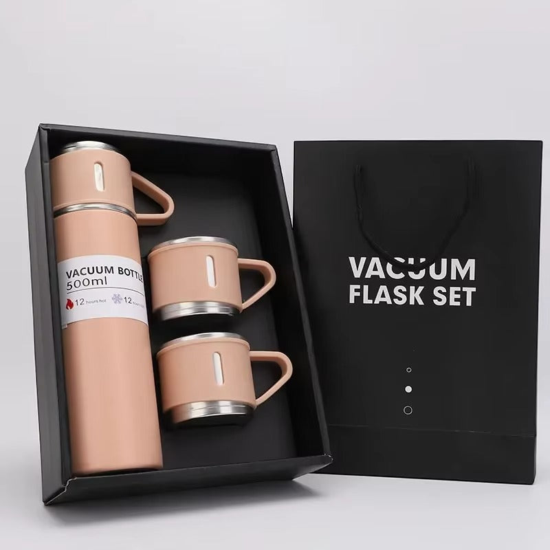 500ml Stainless Steel Vacuum Flask Gift Set – Thermal Insulated Bottle & Couple Cup