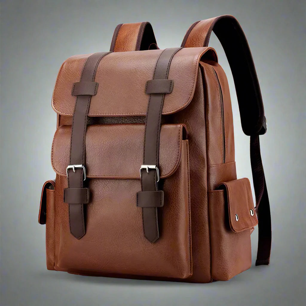 Vintage Leather Laptop Backpack – Waterproof Anti-Theft Business Travel Backpack for Men & Women (15.6")