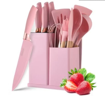 19-Piece Silicone Kitchen Utensil Set – Non-Stick Cooking Tools with Wooden Handles & Storage Holder