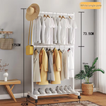 Double Rod Clothes Rack with Wheels – Heavy Duty Stainless Steel Garment Stand with Bottom Shelf (Space Saving Organizer)