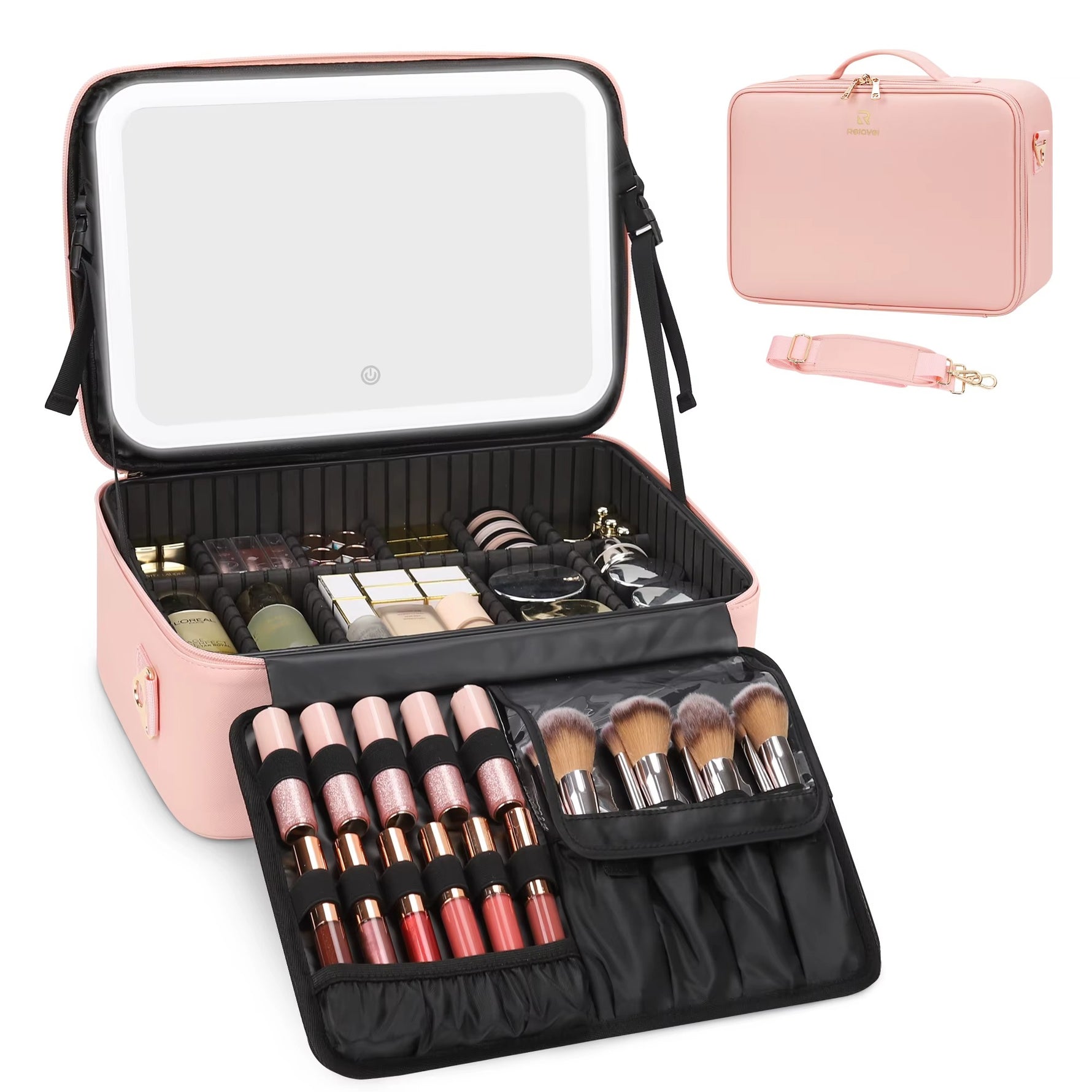 Professional Makeup Case with LED Mirror – Large Vanity Cosmetic Organizer for Makeup Artists & Travel