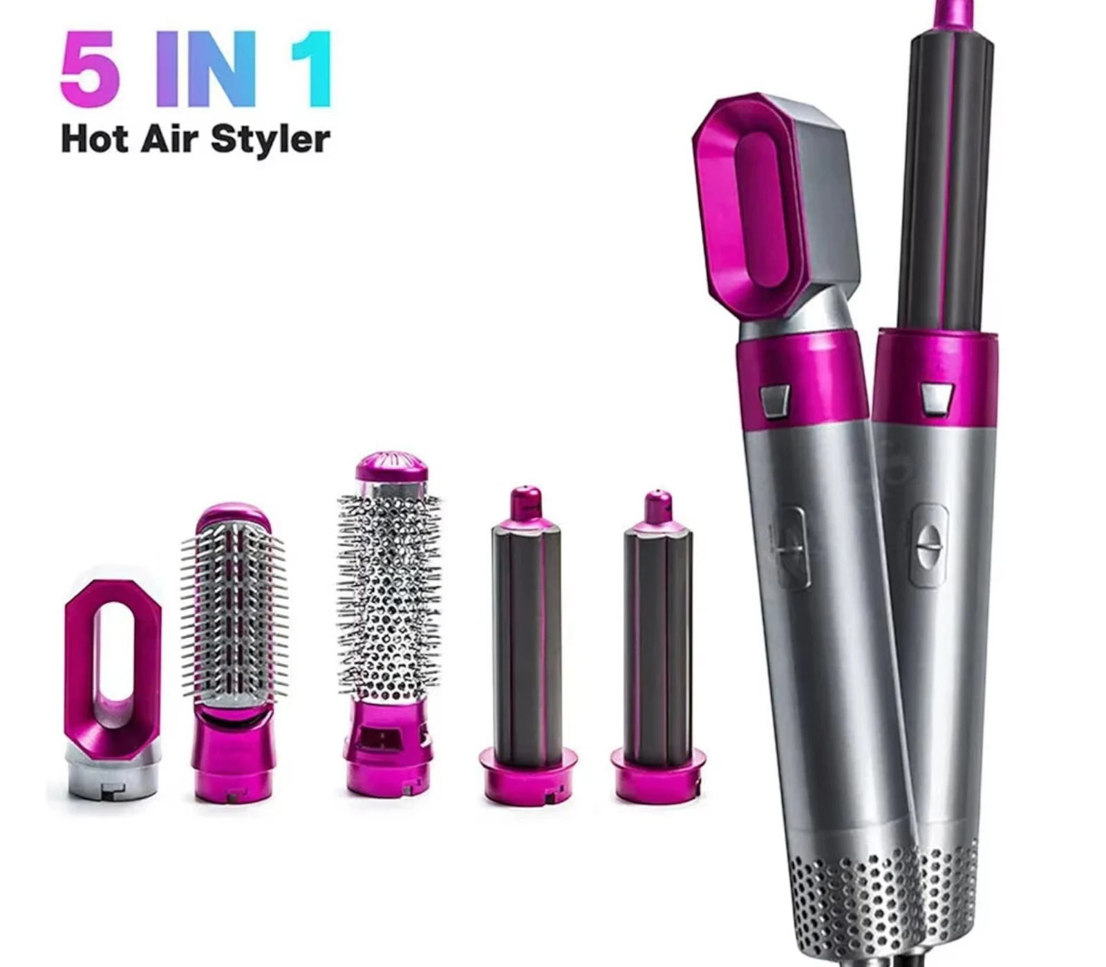 5 in 1 Hot Air Brush Hair Dryer Styler – Negative Ionic Blow Dryer, Detachable Curling Wand, Straightener &amp; Volumizer