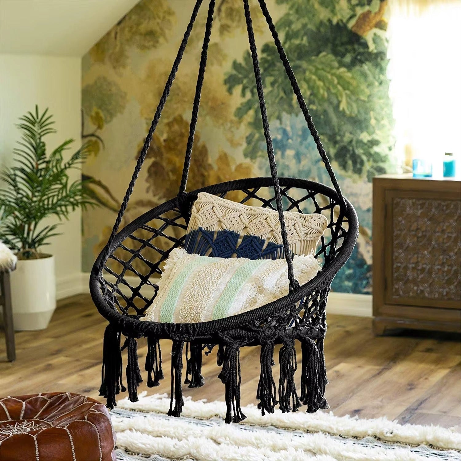 Macrame Cotton Rope Hanging Chair – Hammock Swing for Outdoor &amp; Indoor