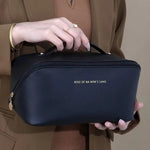 Large Capacity Travel Makeup Bag – Waterproof PU Leather Cosmetic Organizer for Women with Handle & Zipper