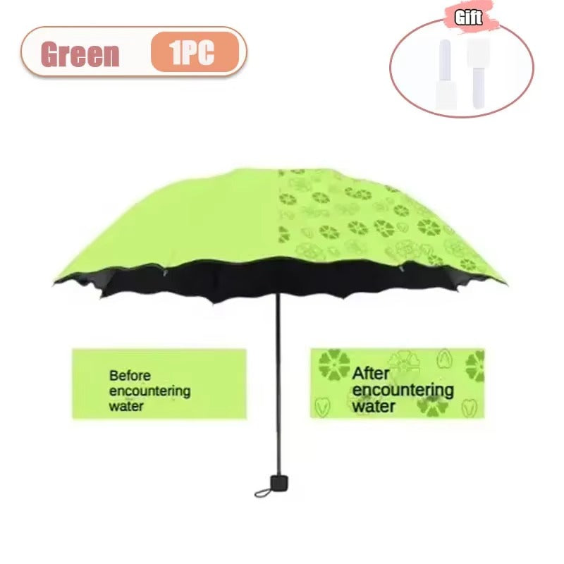 Magic Flower Color Changing Umbrella – Three Fold Windproof Anti-UV Sun & Rain Folding Umbrella