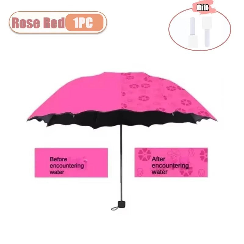 Magic Flower Color Changing Umbrella – Three Fold Windproof Anti-UV Sun & Rain Folding Umbrella