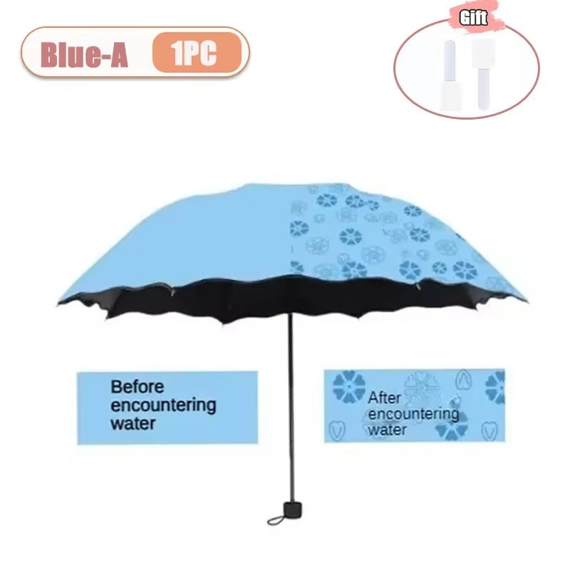 Magic Flower Color Changing Umbrella – Three Fold Windproof Anti-UV Sun & Rain Folding Umbrella