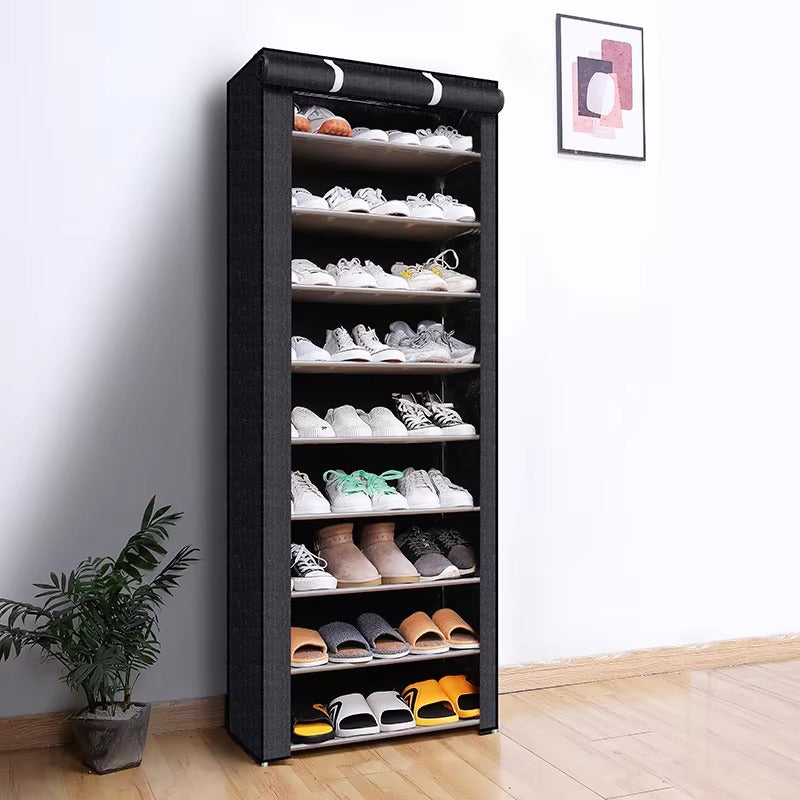 10 Tier Dust-Proof Shoe Cabinet with Rolling Cover – Space Saving Multi-Layer Shoe Rack