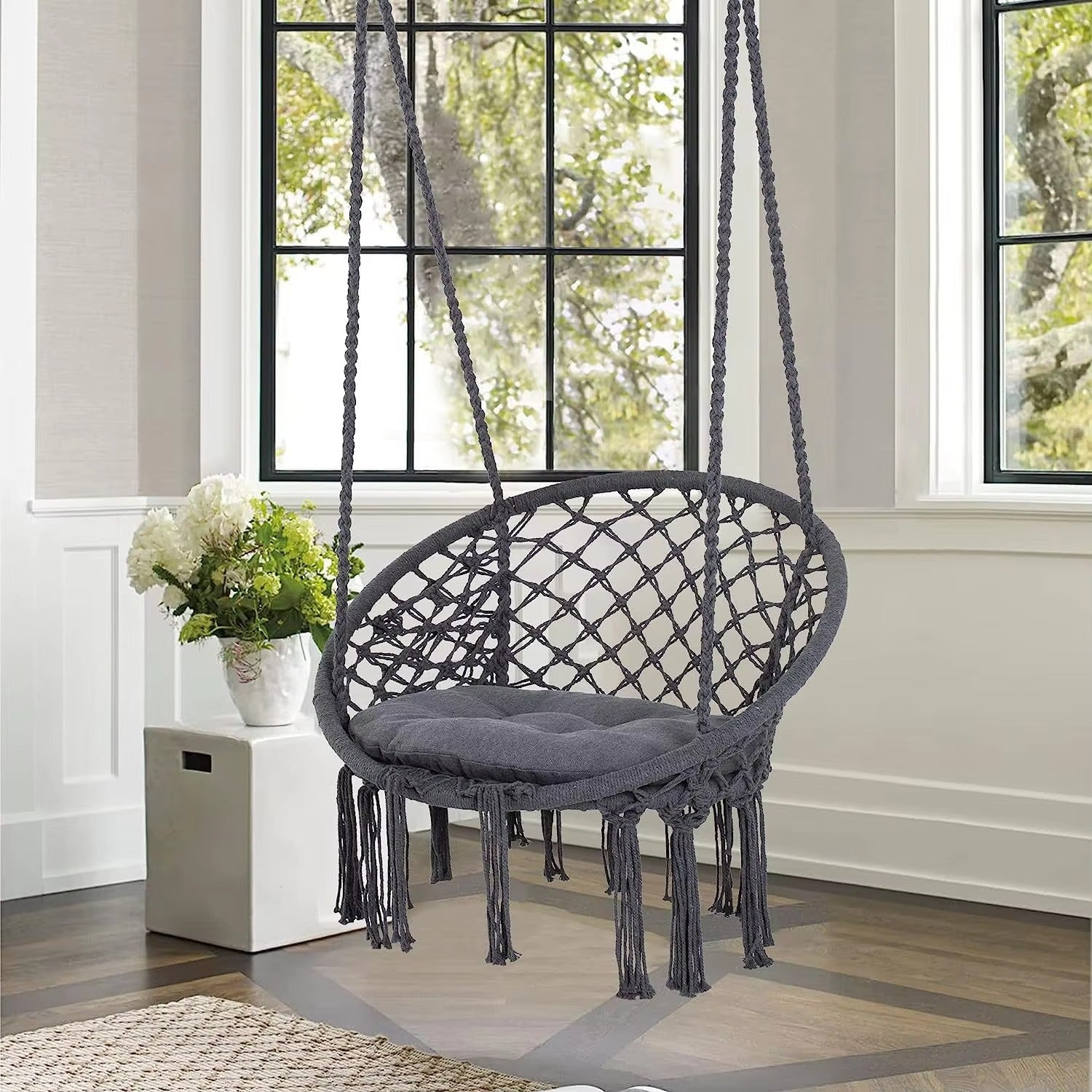 Macrame Cotton Rope Hanging Chair – Hammock Swing for Outdoor &amp; Indoor