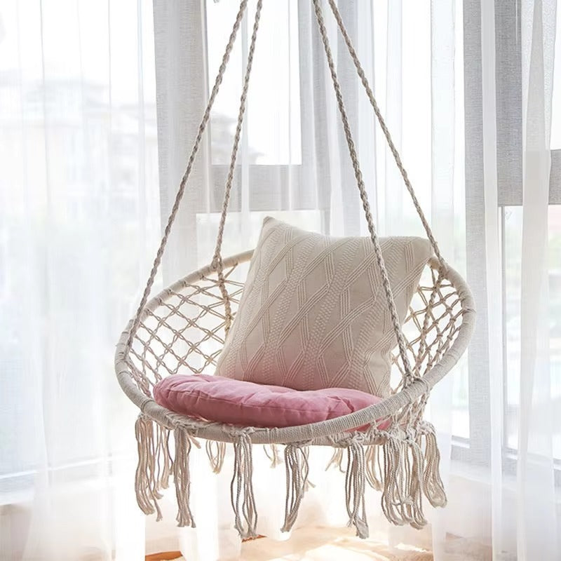 Macrame Cotton Rope Hanging Chair – Hammock Swing for Outdoor &amp; Indoor
