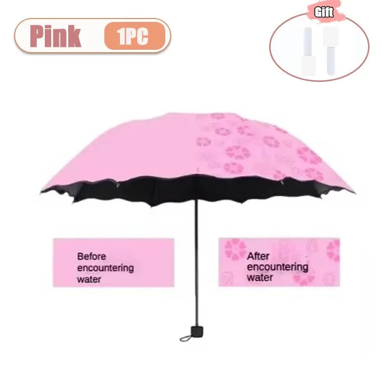 Magic Flower Color Changing Umbrella – Three Fold Windproof Anti-UV Sun & Rain Folding Umbrella