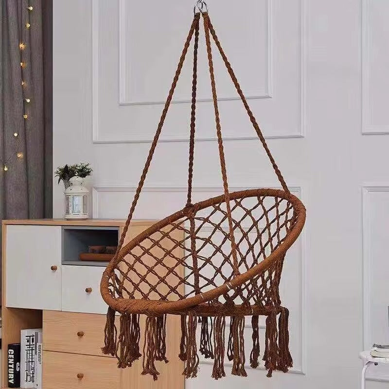 Macrame Cotton Rope Hanging Chair – Hammock Swing for Outdoor &amp; Indoor