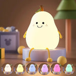 Rechargeable Pear Night Light – Super?Squishy Silicone Touch Lamp with 7?Color Dimmable LED