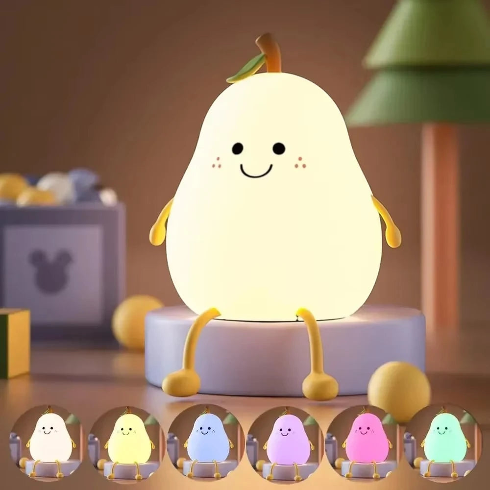 Rechargeable Pear Night Light – Super?Squishy Silicone Touch Lamp with 7?Color Dimmable LED