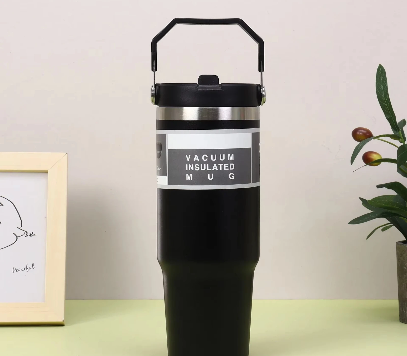 900ML Stainless Steel Thermal Water Bottle – Vacuum Insulated Coffee Tumbler, Hot & Cold Portable Travel Mug with Straw (30oz)