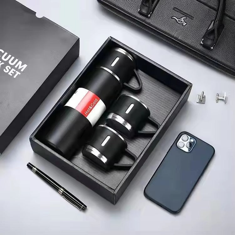 500ml Stainless Steel Vacuum Flask Gift Set – Thermal Insulated Bottle & Couple Cup