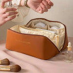 Large Capacity Travel Makeup Bag – Waterproof PU Leather Cosmetic Organizer for Women with Handle & Zipper