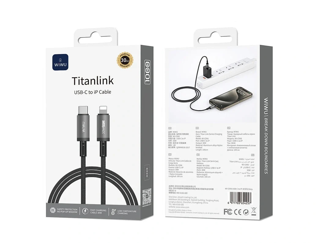 WiWU TitanLink 30W USB-C to Lightning Fast Charging Cable (1M) | MFi Compatible